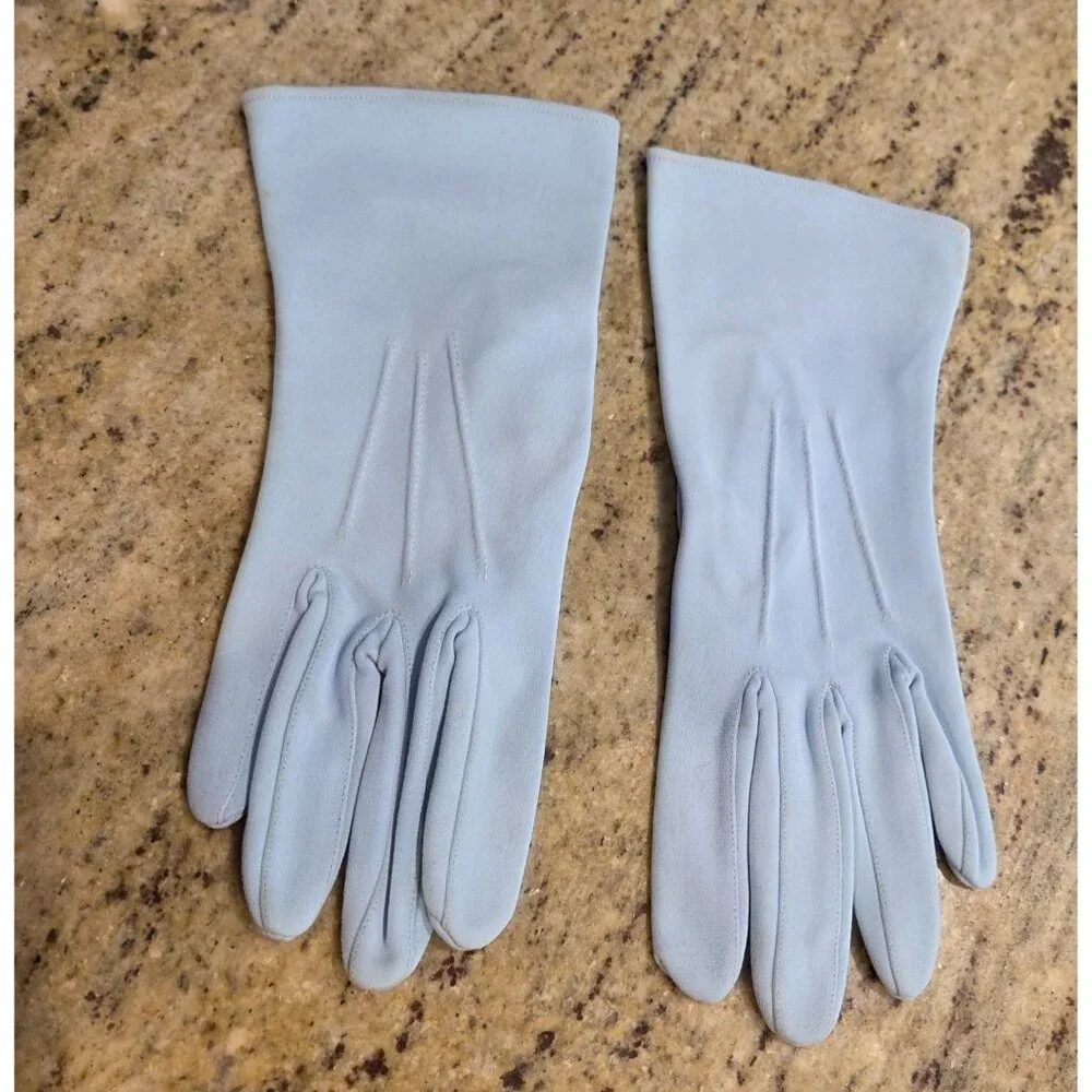 Vintage Womens Size L/XL Light Blue Nylon Formal Gloves Bridgerton